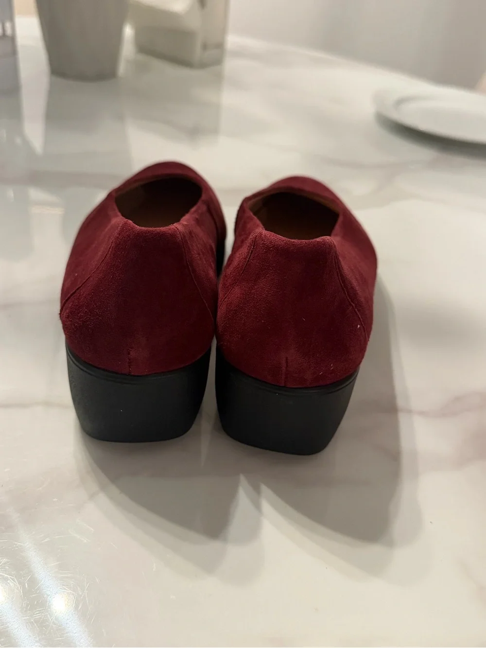 Women's Burgundy Suede Wedge Pumps - Comfortable Everyday Lift